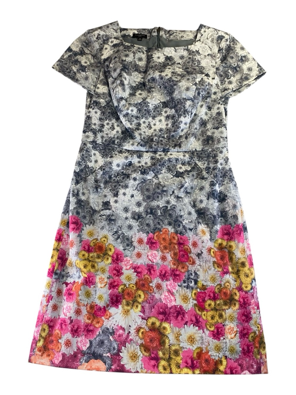 Talbots Women's Gray Colorfully Floral Short Sleeve Sheath Dress Size 4 Petite